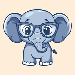 cute baby elephant in big glasses vector illustration 