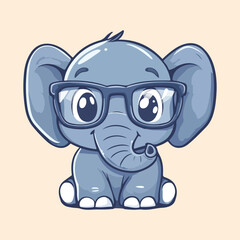 cute baby elephant in big glasses vector illustration 