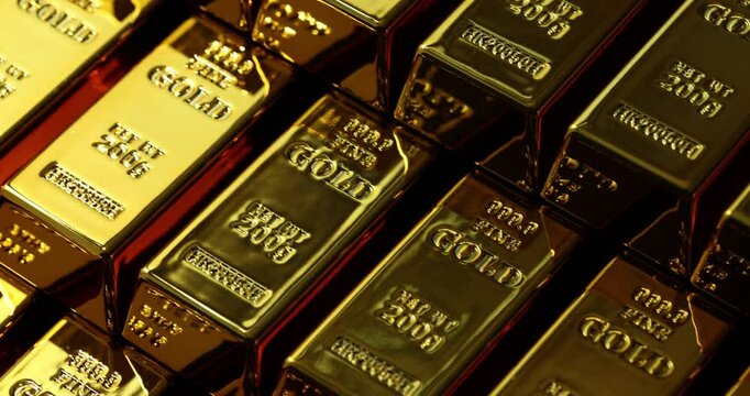 Gleaming gold bars meticulously arranged in neat stacks in bank. Neatly aligned gold bars symbolize wealth and long-term investment potential