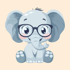 cute baby elephant in big glasses vector illustration 
