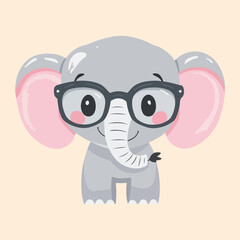 Fototapeta premium cute baby elephant in big glasses vector illustration 