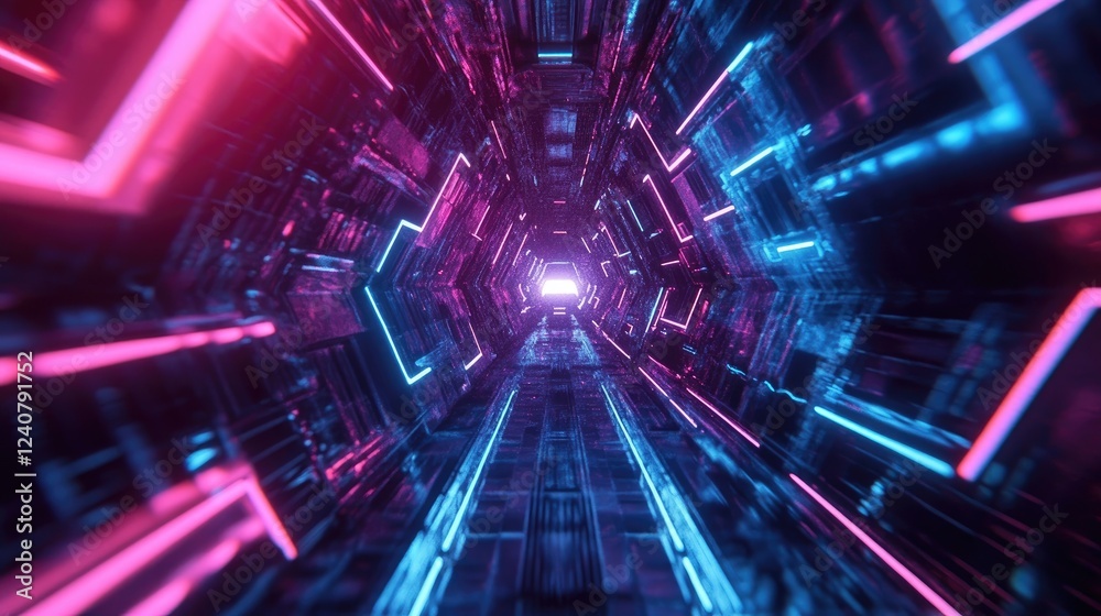 Fototapete Vibrant cyan and magenta hexagonal shapes arranged in a layered design, creating a futuristic, dynamic effect.