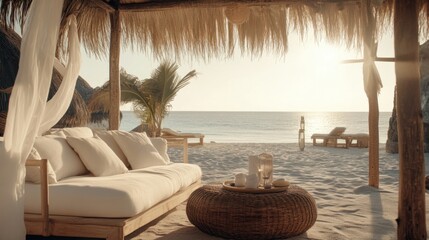 Obraz premium Luxury Beachfront Cabana with Ocean View
