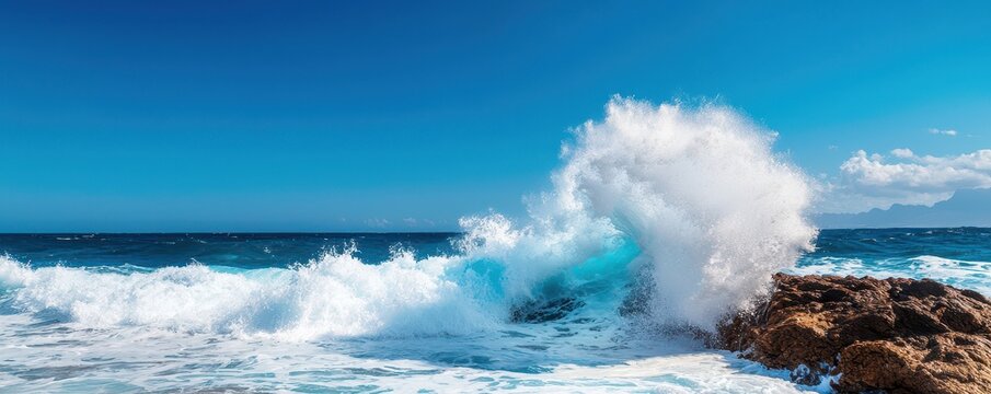 World water day with awareness and supply idea. Vibrant ocean waves crashing against rocky shore. - Powered by Adobe