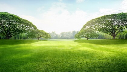 Naklejka premium sunny park with lush green grass and trees