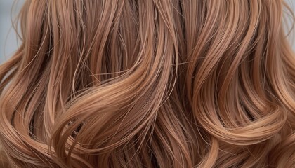 Naklejka premium Close up of lustrous brown hair with soft waves and highlights showcasing natural beauty and texture. Perfect for fashion beauty and lifestyle content.