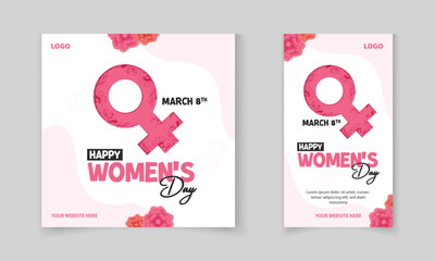 happy women's day Post template design for social media marketing with colorful flowers vector