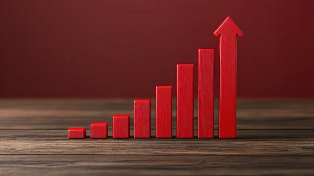 A red bar graph with an upward trend against a dark background, symbolizing growth and success in business or finance.