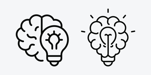 Brainstorming and Idea Generation Icon. Light Bulb Inside Brain for Creativity. Brain and Bulb Design. Brain and Light Bulb Icon for Ideas.