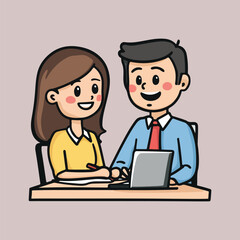 Fototapeta premium A man and a woman sitting at a desk vector illustration 