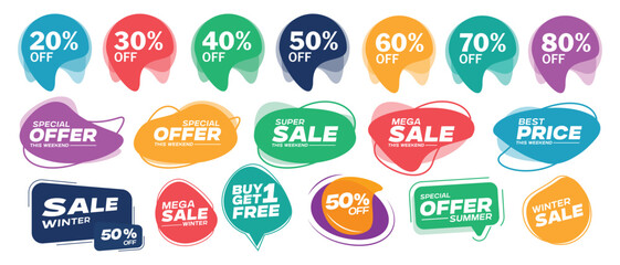 Set of Sale badges. Sale quality tags and labels. Template banner shopping badges. Special offer, sale, discount, shop,. Vector illustration.