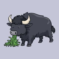 Closeup big Yak in the green field vector illustration 