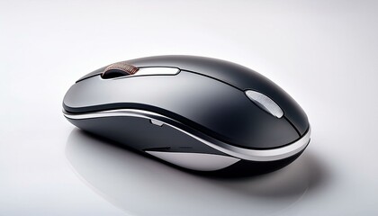 sleek computer mouse displayed horizontally on crisp white background