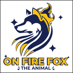 On fire fox logo illustration vector design silhouette with fox head and yellow and blue colors. suitable for logos, icons, posters, advertisements, banners, companies, t-shirt designs, stickers, web.
