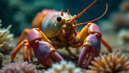 Captivating Close-Up of the Colorful Rainbow Lobster Amidst a Diverse Marine Ecosystem