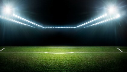 soccer stadium lights shining with reflection on a black background creating a copy space image