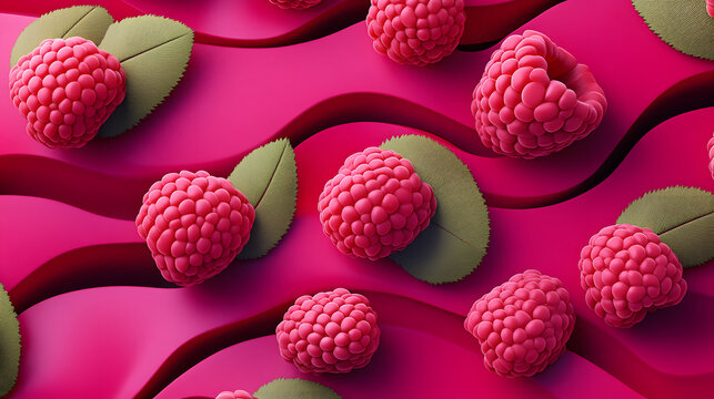 A modern raspberry design with asymmetrical shapes and vibrant color contrasts, producing a visually engaging composition.