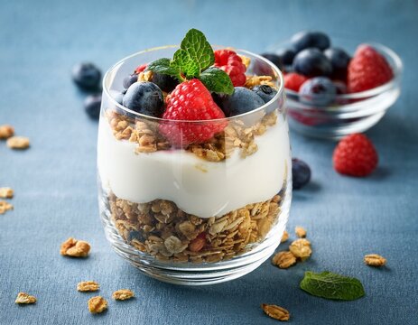 delicious yogurt parfait with berries and granola