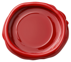Bright red wax seal isolated on transparent background.