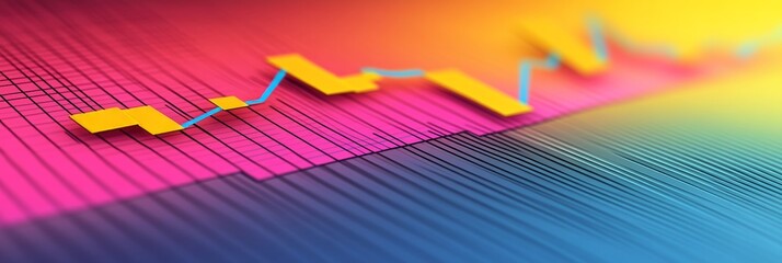 Abstract Financial Chart with Colorful Bars and Lines, Representing Market Growth and Volatility