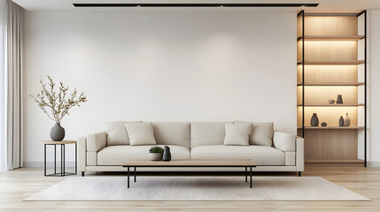 A contemporary living room with comfortable leather sofa and stylish decor