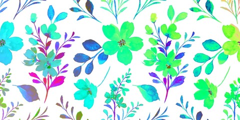 Vibrant Watercolor Floral Pattern on White Background