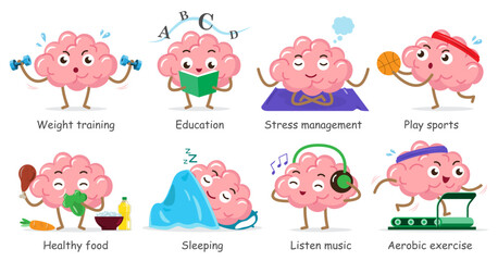 Healthy brain . Set of medical cartoon characters . Isolated white background . Vector . © stockdevil