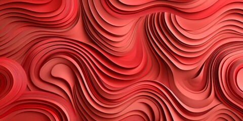 Fototapeta premium Abstract Background, 3D Render, Flowing Red Shapes, Digital Art, Curved Lines, Paper Cutout Pattern