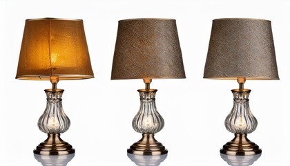 vintage table lamps with fabric shades isolated on transparent or white background