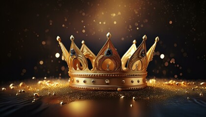 gold crowns on black background with golden particles three king s day epiphany day