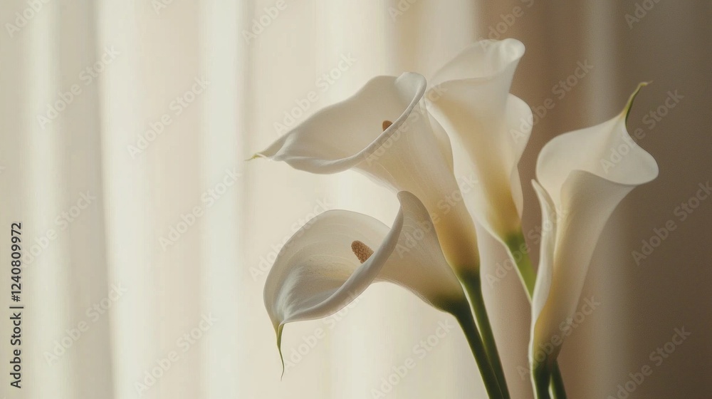 Poster delicate calla lilies, with their smooth white petals and subtle curves, are poised elegantly in a t