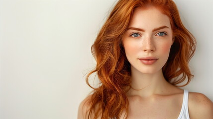 Naklejka premium Portrait of beautiful redhead girl smiling looking at camera.