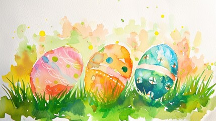 Easter holiday card with eggs and watercolor splashes