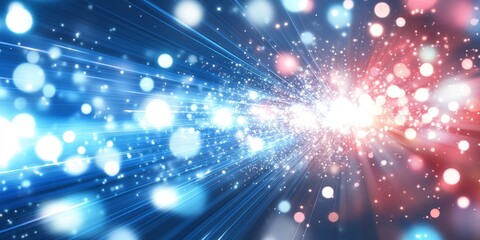 Naklejka premium Neon Blue And Pink Data Tunnel Background With Light Particles. Digital Abstract Texture.