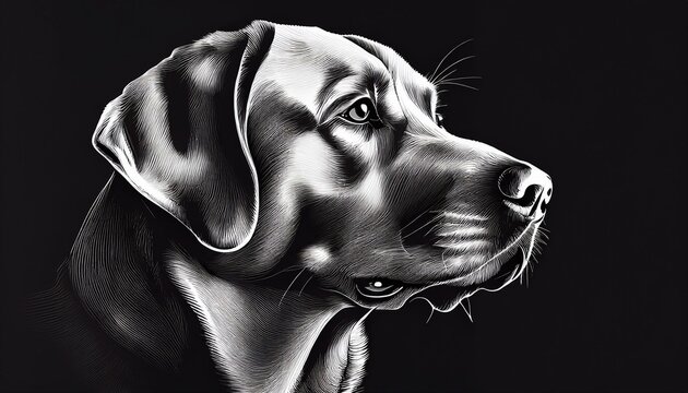 elegant labrador retriever dog profile black and white canine art pet portrait