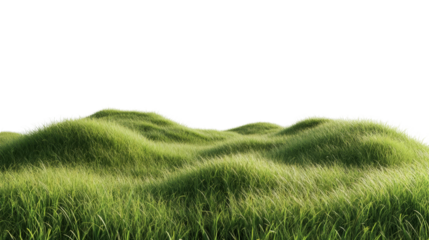 Green hills covered with lush grass against a transparent background creates a serene and tranquil landscape for design projects