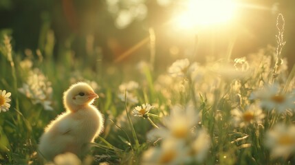 A charming chicken is featured against a backdrop of a field.