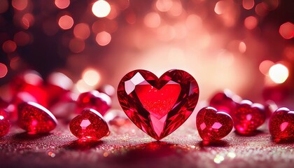 Obraz premium beautiful ruby heart shaped gems with sparkling bokeh background
