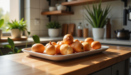 Intricately designed tray of halal snacks in modern kitchen, Ramadan