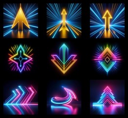 Collection of neon arrows background in high resolution