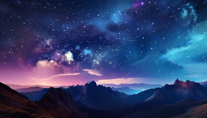 starry sky at night above the mountain range