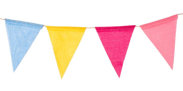Festive garland of triangular multicolored flags isolated on a transparent background