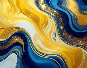 yellow and blue swirled marble background with starry glitter accents