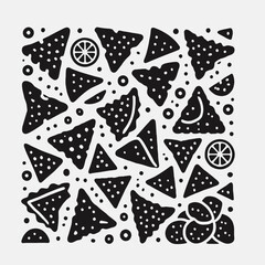 Crispy Nachos Silhouettes in black on a white background