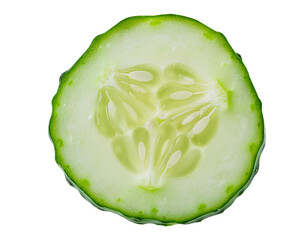 fresh cucumber slice, organic green cucumber cut, juicy vegetable piece on isolated background
