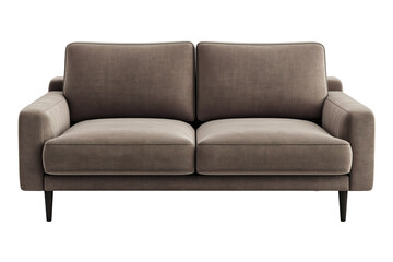 Modern Two-Seater Sofa with Plush Cushions and Tapered Legs on Transparent Background