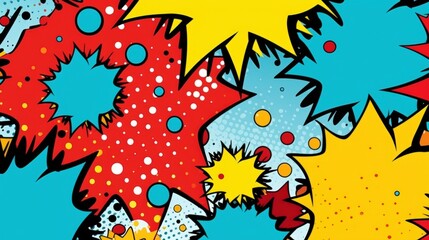 Vibrant Comic Style Pop Art Design Featuring Bold Colors and Dynamic Shapes in Bright Red, Blue, Yellow, and Black for Creative Projects