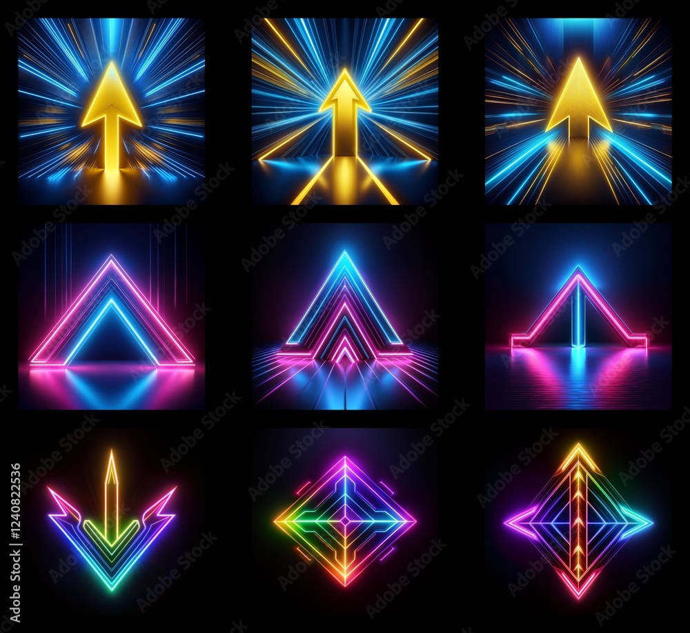 Poster collection of neon arrows background in high resolution