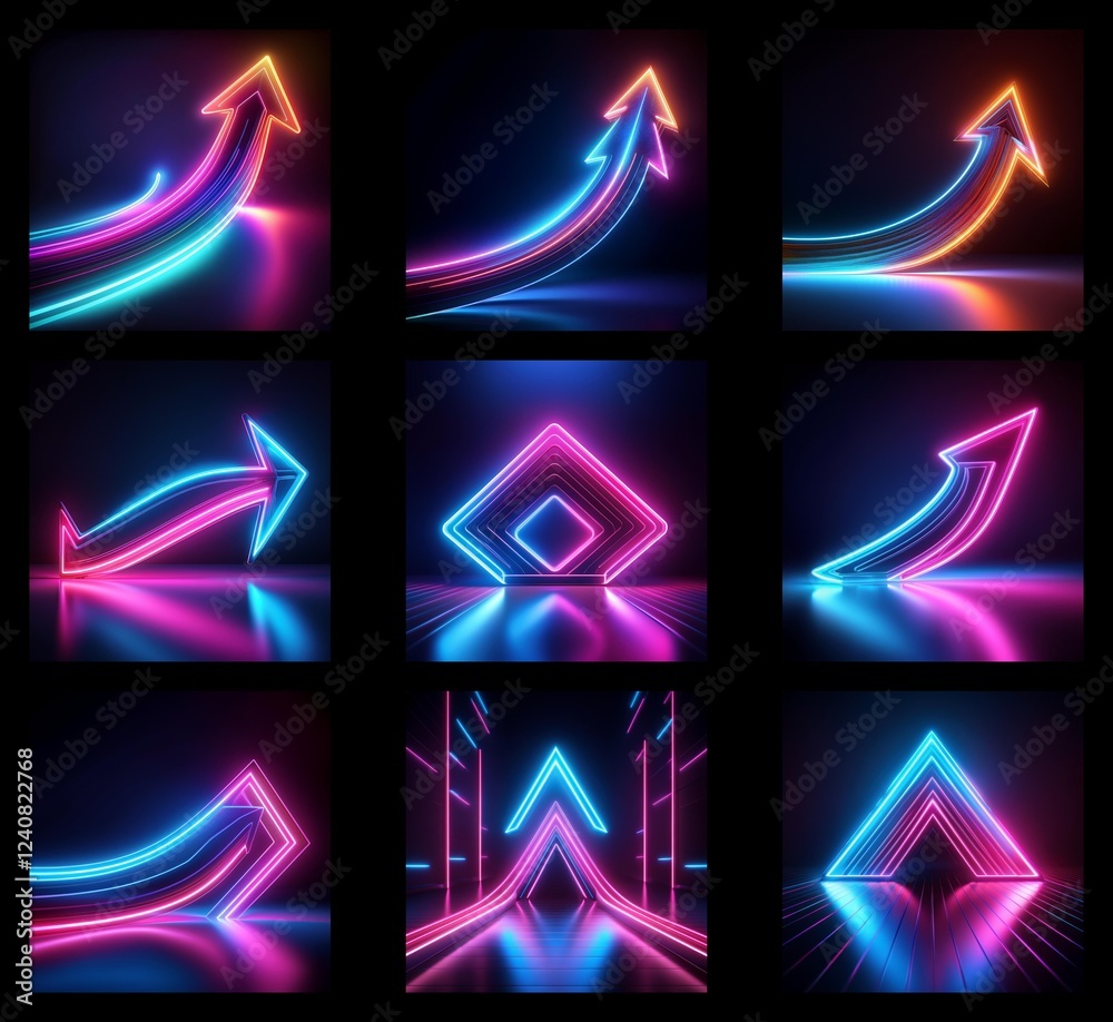 Poster collection of neon arrows background in high resolution