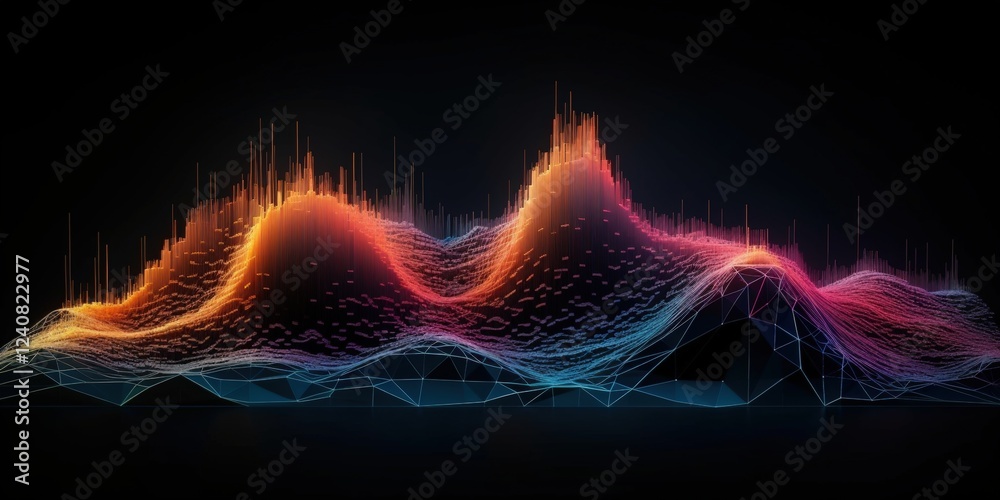 Poster abstract data visualization with colorful wave patterns representing new age concepts in technology 